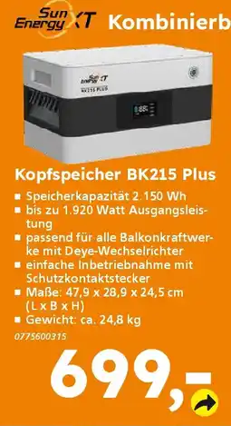 Globus Baumarkt Sun Energy XT Kopfspeicher BK215 Plus Angebot