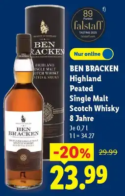 Lidl BEN BRACKEN Highland Peated Single Malt Scotch Whisky 8 Jahre Angebot