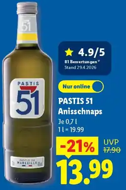 Lidl PASTIS 51 Anisschnaps Angebot