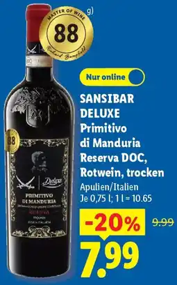 Lidl SANSIBAR DELUXE Primitivo di Manduria Reserva DOC, Rotwein, trocken Angebot