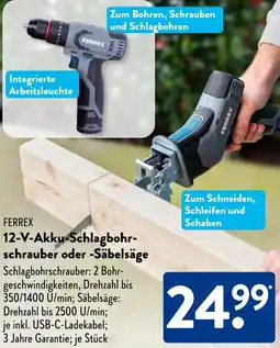 Aldi Süd FERREX 12-V-Akku-Schlagbohrschrauber oder Säbelsäge Angebot