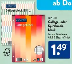 Aldi Süd EXPERTIZ College- oder Spiralnotizblock Angebot
