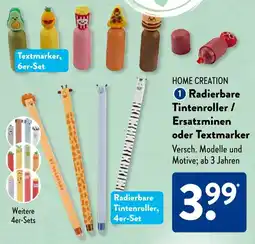 Aldi Süd HOME CREATION Radierbare Tintenroller/ Ersatzminen oder Textmarker Angebot