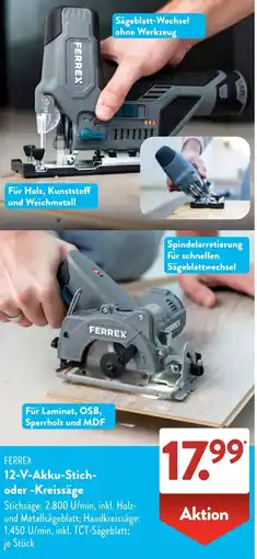 Aldi Süd FERREX 12-V-Akku-Stich- oder Kreissäge Angebot