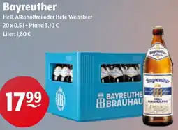 Getränke Hoffmann Bayreuther Hell, Alkoholfrei oder Hefe-Weissbier Angebot