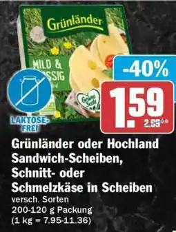 HIT Grünländer oder Hochland Sandwich-Scheiben, Schnitt- oder Schmelzkäse in Scheiben Angebot