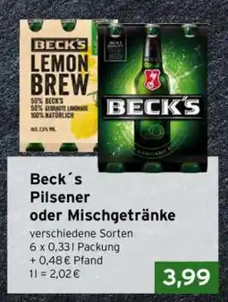 CAP Markt Beck´s Pilsener oder Mischgetränke Angebot