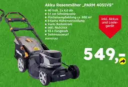 Globus Baumarkt Primaster akku rasenmäher „parm 4051vs“ Angebot