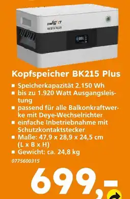 Globus Baumarkt Kopfspeicher bk215 plus Angebot