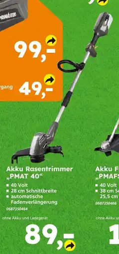 Globus Baumarkt Primaster akku rasentrimmer pmat 40 Angebot