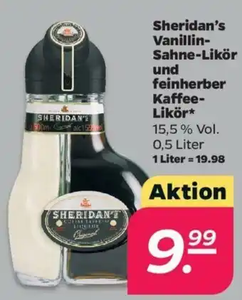 NETTO Sheridan's Vanillin Sahne Likör und feinherber Kaffee Likör 0,5L Angebot