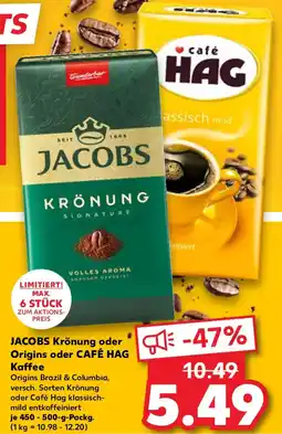 Kaufland Jacobs krönung oder origins oder café hag kaffee Angebot