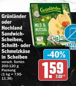 HIT Grünländer oder Hochland Sandwich- Scheiben, Schnitt- oder Schmelzkäse in Scheiben Angebot