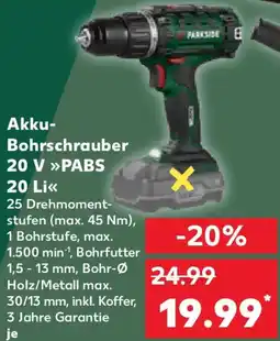 Kaufland PARKSIDE Akku Bohrschrauber 20 V PABS 20 Li Angebot