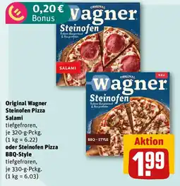 REWE Original Wagner Steinofen Pizza Salami oder Steinofen Pizza BBQ-Style Angebot