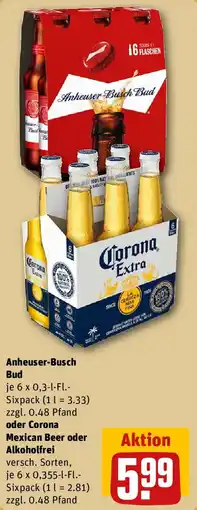 REWE Anheuser-Busch Bud oder Corona Mexican Beer oder Alkoholfrei Angebot