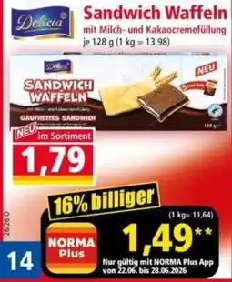 Norma Delicia Sandwich Waffeln mit Milch- und Kakaocremefüllung Angebot
