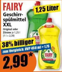 Norma FAIRY Geschirrspülmittel XXL Original oder Zitrone Angebot