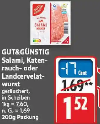 nah & gut GUT&GÜNSTIG Salami, Katenrauch- oder Landcervelatwurst Angebot