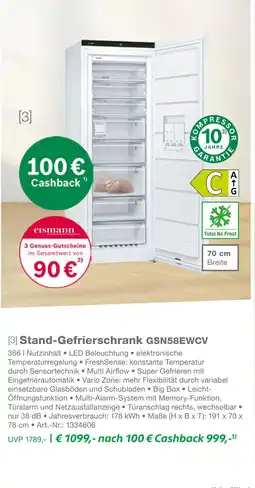 EP Bosch stand-gefrierschrank gsn58ewcv Angebot