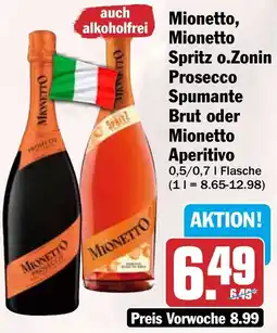 HIT Mionetto, Mionetto Spritz o.Zonin Prosecco Spumante Brut oder Mionetto Aperitivo Angebot