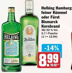 HIT Helbing Hamburgs feiner Kümmel oder Fürst Bismarck Kornbrand Angebot