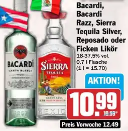 HIT Bacardi, Bacardi Razz, Sierra Tequila Silver, Reposado oder Ficken Likör Angebot