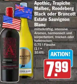 HIT Apothic, Trapiche Malbec, Roodeberg Black oder Brancott Estate Sauvignon Blanc Angebot