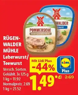 Lidl RÜGENWALDER MÜHLE Leberwurst/ Teewurst Angebot