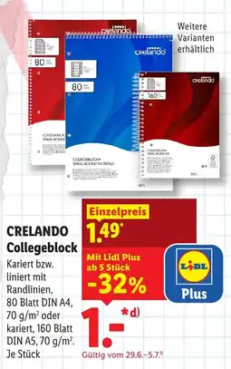 Lidl CRELANDO Collegeblock Angebot