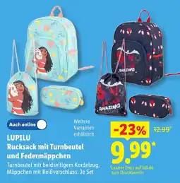 Lidl LUPILU Rucksack mit Turnbeutel und Federmäppchen Angebot