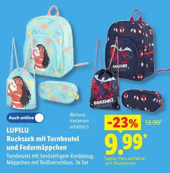 LUPILU Rucksack mit Turnbeutel und Federmäppchen
