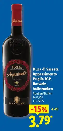 Lidl Duca di Sasseta Appassimente Puglia IGP, Rotwein, halbtrocken Angebot