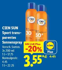 Lidl CIEN SUN Sport transparentes Sonnenspray Angebot