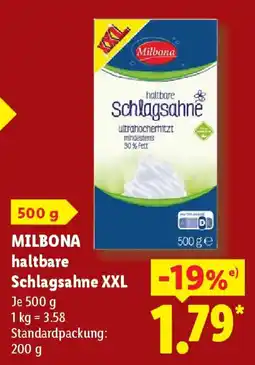 Lidl MILBONA haltbare Schlagsahne XXL Angebot