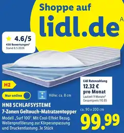 Lidl HN8 SCHLAFSYSTEME 7-Zonen Geltouch-Matratzentopper Angebot