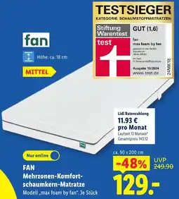 Lidl FAN Mehrzonen-Komfortschaumkern-Matratze Angebot