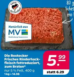 Netto Die Rostocker Frisches Rinderhackfleisch fettreduziert, zum Braten Angebot