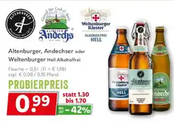 Getränkeland Altenburger, Andechser oder Weltenburger Hell Alkoholfrei Angebot