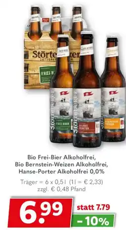 Getränkeland Störtebeker Bio Frei-Bier Alkoholfrei, Bio Bernstein-Weizen Alkoholfrei, Hanse-Porter Alkoholfrei 0,0% Angebot