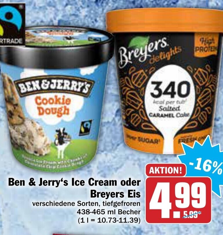 Ben & Jerry's Ice Cream oder Breyers Eis 438465ml Becher Angebot bei AEZ