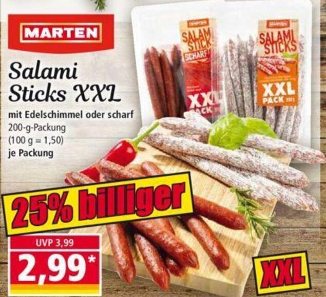 MARTEN Salami Sticks XXL 200g Angebot bei Norma