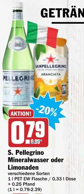 AEZ S. Pellegrino Mineralwasser oder Limonaden 1L/0,33L Angebot