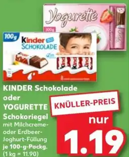 Kaufland KINDER Schokolade oder YOGURETTE Schokoriegel Angebot