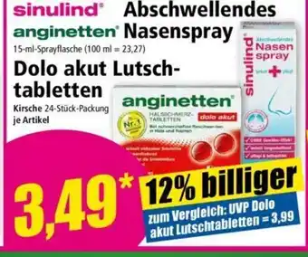 Norma Sinulind Abschwellendes Nasenspray 15ml  Anginetten Dolo akut Lutsch-tabletten 24st Angebot