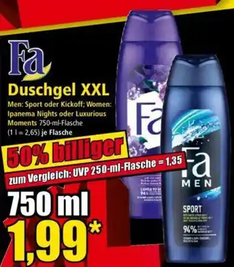 Norma Fa Duschdel XXL Men: Sport oder Kickoff; Women: Ipanema Nights oder Luxurious Moments 750ml Angebot