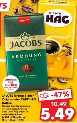 Kaufland JACOBS Krönung oder Origins oder CAFÉ HAG Kaffee Angebot