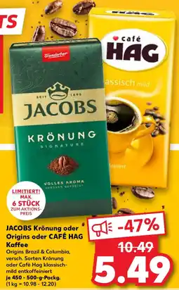 Kaufland JACOBS Krönung oder Origins oder CAFÉ HAG Kaffee Angebot