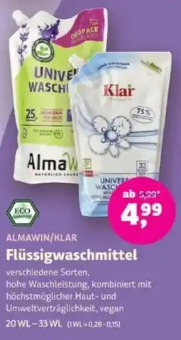 Denns BioMarkt ALMAWIN/KLAR Flüssigwaschmittel Angebot