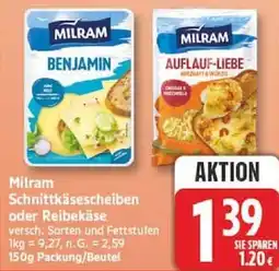 Edeka Milram Schnittkäsescheiben oder Reibekäse Angebot